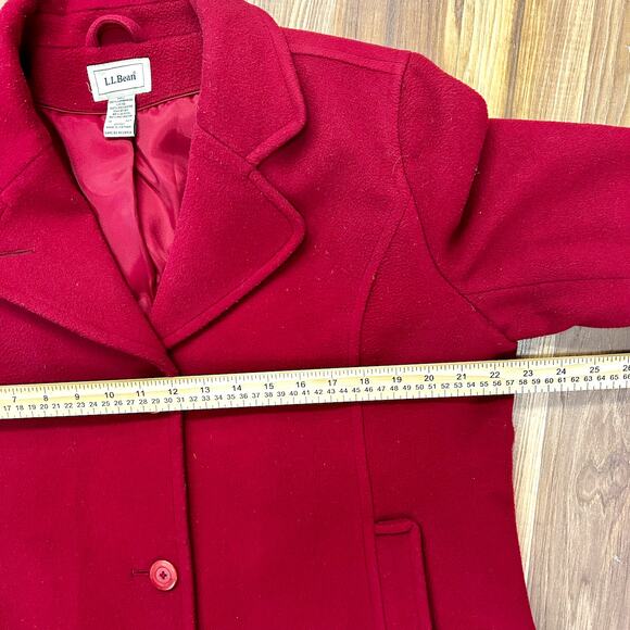 L.L. Bean 100% Lambswool Vintage Red Winter Coat 14 New England Quiet Luxury - Picture 8 of 10